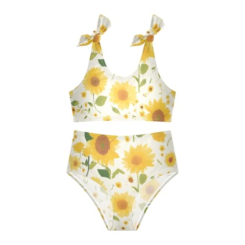 KLL Sunflower Corner Boho Watercolor Background Girls 2 Pieces Bikini Sets Beach Swimsuits Swimming Suits Cute Shoulder Strap3