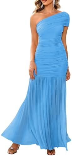 LAGSHIAN Women's Elegant Formal Long Dress One Shoulder Sleeveles...