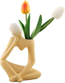 Abstract Thinker Vase Yellow Ceramic Flower Vase 20cm Tall Modern Unique Design for Home Decor, Living Room, Bedroom, Table Centrepiece, Perfect for Fresh or Dried Flowers, Long Stems, Artistic Gift
