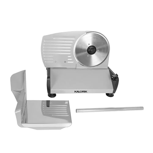 Kalorik Professional Electric Food and Meat Slicer Features Adjustable Thickness Control & Safety Pusher with Thumb Guard, Easy Clean Removable 7.5-Inch Blade, 200-Watts, Silver