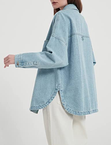 Women Denim Jacket Shacket Long Sleeve Oversize Boyfriend Jean Jacket Shirt3
