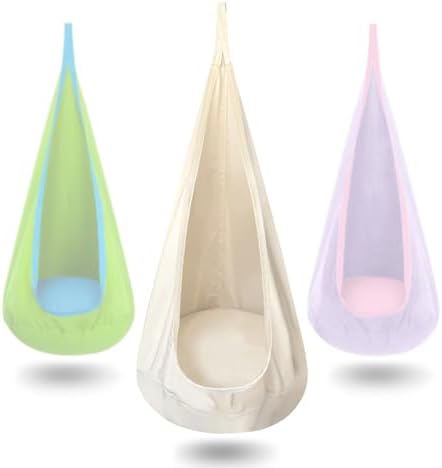Kids Pod Swing Seat Cotton Sensory Hammock Chair Indoor Outdoor Cream
