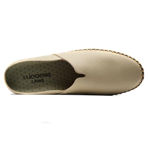 Image of Men's Slip-On Loafers Mules Clog Handmade Leather Slippers Hand Stitched no-Heel Casual Shoes for Men Breathable Comfortable Soft