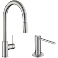 AguaStella AS60BN Brushed Nickel Pull Down Kitchen Faucet and ASF026BN Brushed Nickel Built in Soap Dispenser Combination