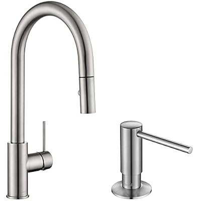 AguaStella AS60BN Brushed Nickel Pull Down Kitchen Faucet and ASF026BN Brushed Nickel Built in Soap Dispenser Combination
