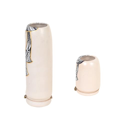 Image of Aakriti Art Creations Midnight Mystique Planter | Set of 2 Handmade Ceramic Vases | White Matte Finish Modern Art Decorative Flower Vases for Living Room, Table Decor & Gifting