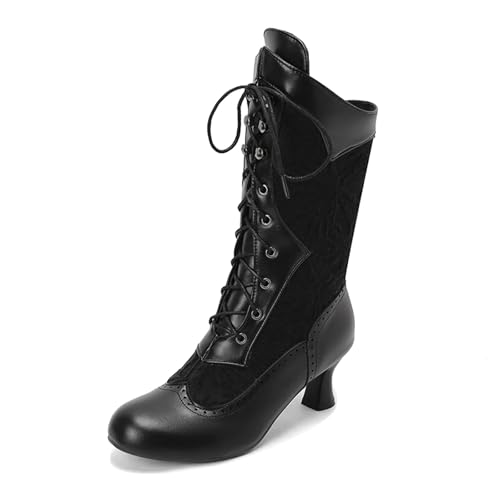 Bottes Lolita d'hiver à lacet dentelle et talon moyen pour femme