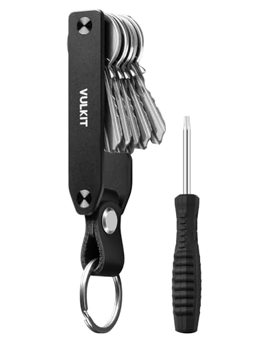 VULKIT Metal Key Organizer Minimalist Key Holder Compact Key Case Keychain Secures 1-5 Keys(Black)