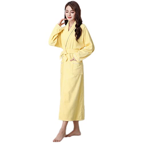 MTFBQ Terry Cloth Bathrobes Full Length Luxury Cotton Towel Dressing Gown Shawl Collar Premium Housecoat Kimono Nightwear Pool Spa (Color : Yellow, Size : XXL-190cm)2