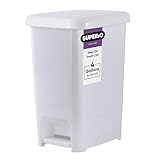 Superio Slim Step On Pedal Plastic Trash Can, Waste Bin for Under Desk, Office, Bedroom, Bathroom, Kitchen (4 gal) (White Smoke)
