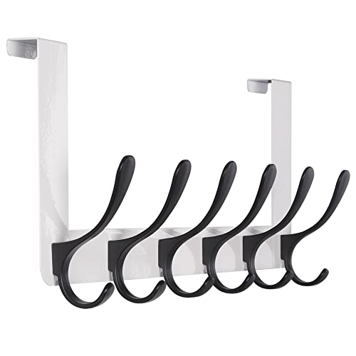 SKOLOO Perchero de puerta de metal para colgar con 6 ganchos, para colgar ropa, para toallero, abrigo, color negro sobre blanco