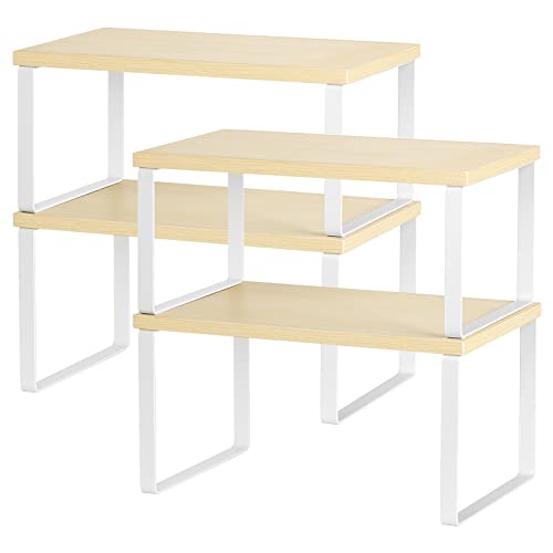 CADUKE Küchenthekenregale 4er-Set stapelbares Schrank-Organizer-Regal und erweiterbare Holz-Arbeitsplattenregale für Badezimmer-Arbeitszimmer, Weiß Cover