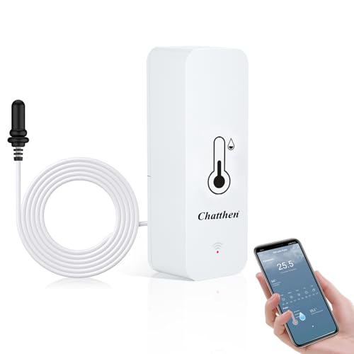 Sensore Temperatura Wifi, Igrometro Digitale Interno ed Esterno con Sonda Esterna, Termometro Frigorifero Meter App Monitor, Baby Room Termometro per Frigorifero, Acquario, Bianco 1 Pack