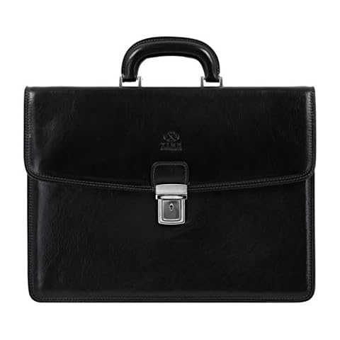 Time Resistance Leather Briefcase Full Grain Leather Attache Case Handmade Black Laptop Bag Cover