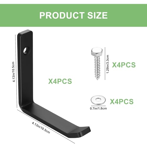 4Stk schwerlast Wandhaken, J Form Garage Haken, Schwarz Universalhaken zum Schrauben, Mantelhaken, Garderobenhaken Schwerlast, zum Aufhängen,Sperrige Artikel Wandhalterung (vier große schwarze)