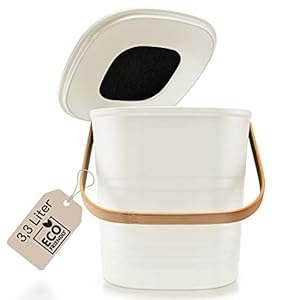 jella® Komposteimer mit Deckel [3.3L] naturweiß – nachhaltig & biobasiert – Mülleimer geruchsdicht & abwaschbar – Biomülleimer Küche – inkl. 20 Biomüllsäcken & 3 Aktivkohlefiltern (naturweiß)