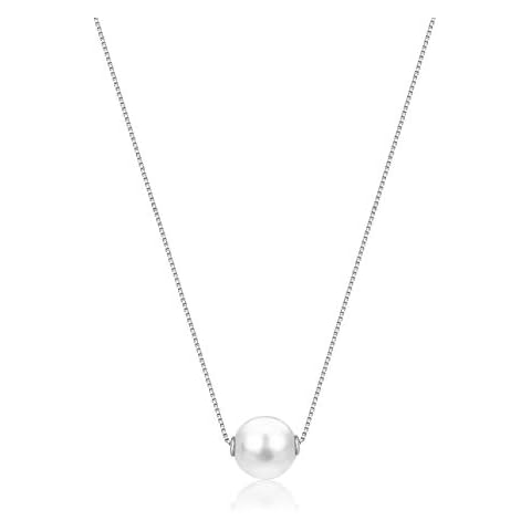 14K White Gold Necklace Pendant with Floating Freshwater Cultured Pearl 15.5" Cover