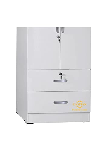 Image of CASPIAN Engineered Wood 2 Door Wardrobe (White) | Pre Assembled Home Furniture with Hanging Space | Cupboard /Almirah for Bedroom Clothes Storage Organizer with Removable Shelves & Drawers