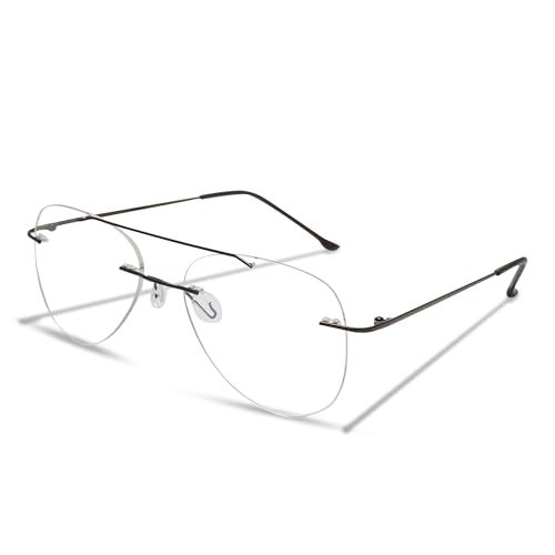 Image of Rimless Aviator Double Bridge Spectacle Frame Metal Frame for Men Women Medium