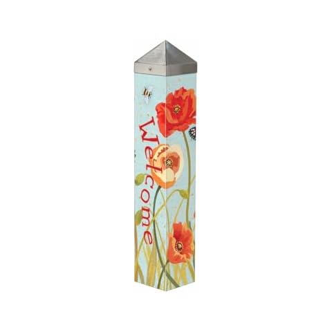 Studio M Art Pole, PVC Weather Resistant Pole with Vinyl Bowl 20 inches Tall Outdoor Decoration for Gardens, Patios, Yards, Landscaping and Birding Accessories, Welcome Cover