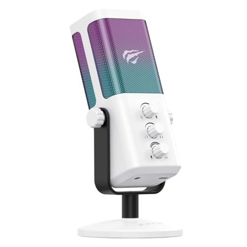 Havit GK65 RGB Profesyonel Yayıncı Mikrofonu 192kHz 24Bit Hi-Fi Dahili Ses Kartlı (Beyaz)