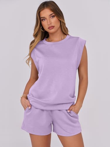 Image of ANRABESS Two Piece Sets for Women 2026 Summer Short Lounge Set Casual Beach Vacation Outfits Spring Sweatsuits Tracksuit