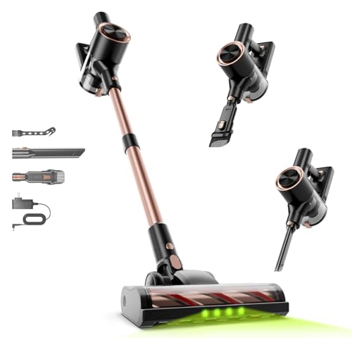 Image of Shieal Cordless Stick Vacuum Cleaner - 45KPA Powerful Suction Vacuum with 45 Min Runtime, Detachable Battery, Anti-Tangle & 1.5L Dust Cup, 8 in 1 Vacuum Cleaner for Pet Hair, Carpet, HardFloor, Pink