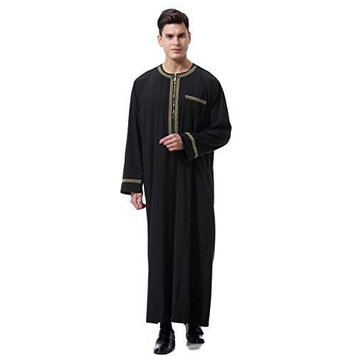 HANYIMIDOO Muslim Arab Men Long Sleeve Crew Neck Thobe Thawb Caftan2