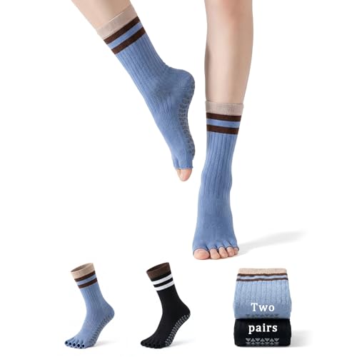 Image of Non Slip Pilates Grip Socks for Women Yoga Barre Knitted Cotton | Full Foot Sticky Silicone,Soft Breathable Comfortable,Durable Washable Anti Skid,Gentle Arch Compression Support
