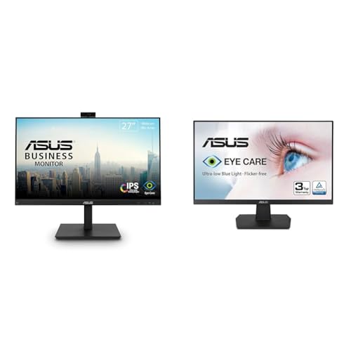 Image of ASUS 27 inch 1080P Video Conference Monitor (BE279QSK) - Full HD, IPS, Built-in Adjustable 2MP Webcam & VA27EHE 27 inch Eye Care Monitor Full HD (1920 x 1080) IPS 75Hz Adaptive-Sync HDMI D-Sub Frameless