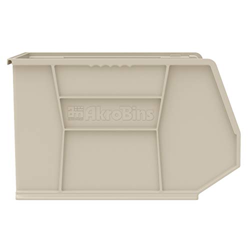 Image of Akro-Mils 30270 AkroBins Plastic Storage Bins, Space-Saving Stackable Bins for Garage, Pantry, Craft Organization, 18 inch x 16 inch x 11 inch, Stone, 3-Pack