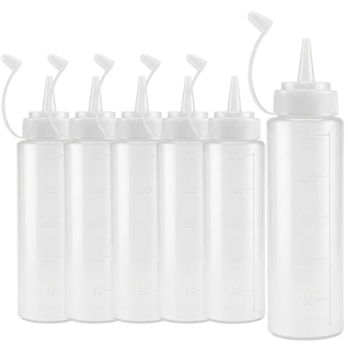 JinPhon 6 Pcs Bouteilles à Sauce Salade Flacon à Sauce Plastique 250ml, Bouteille à Presser Flacon Souple 8 oz Idéales pour Sauce Vinaigrette, Assaisonnements, Ketchup, Moutarde, Mayo