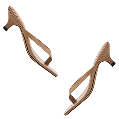 Women Flip-Flops Mules Kitten Heels Square Toe Thong Sandals Matte Comfy 1 inch Low Heel Slippers T-Straps Open Toe Outdoor Beach Summer Slip On Sandal Heels Basic Chic 4-11 M US4