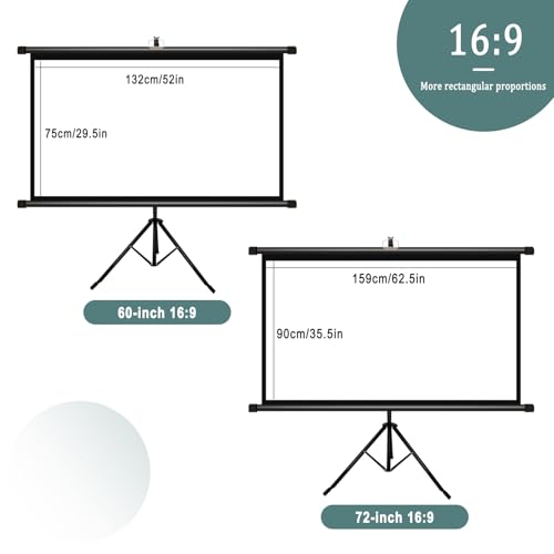 Pantalla de proyección portátil HD retráctil de 72" 16:9 con trípode miniatura 7