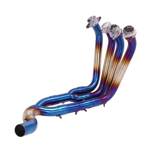 Tuyau d'échappement moto modifié et son tube de liaison bleu Yamaha YZF-R6