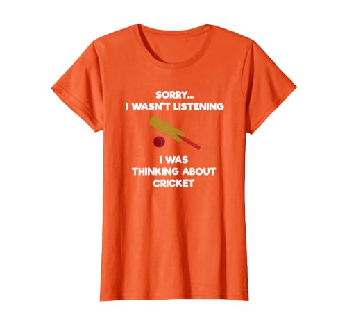 Cricket Game T-Shirt - Funny Listening - Bat T-Shirt, Women, Orange, X-Large