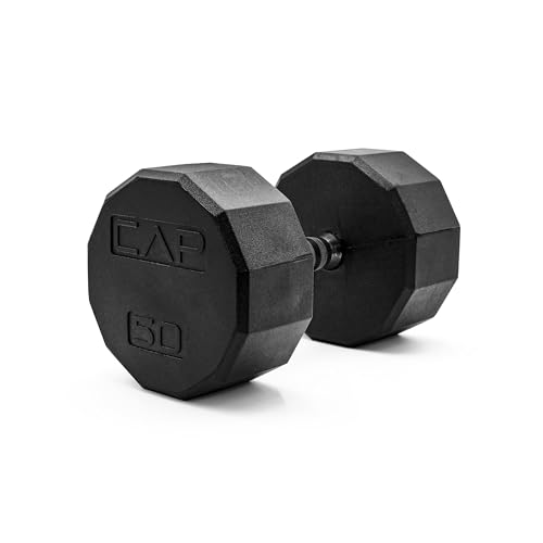 Image of CAP Rubber Coated Dumbbell Weights, Free Weights for Home Gym Strength Training, Anti-Roll Hex Dumbbells with Black, Chrome & Comfort Grip Handles, Singles