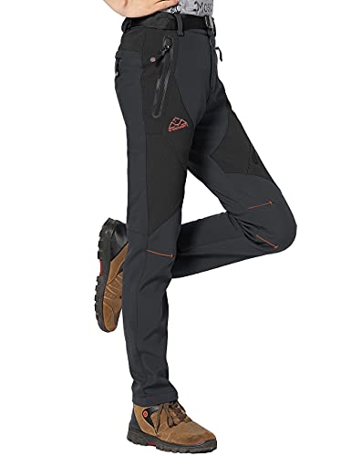 Foto von donhobo Damen Wanderhose Warm Gefüttert Winter Skihose Winddicht Wasserdicht Softshellhose Snowboardhose Trekkinghose Funktionshose Dunkelgrau M