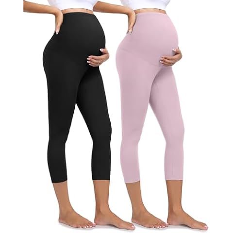 BLONGW 2 Pack Maternity Capri Leggings Over The Belly Pregnancy Yoga Pants Soft Non-See-Through Activewear Workout Leggings,XL Cover