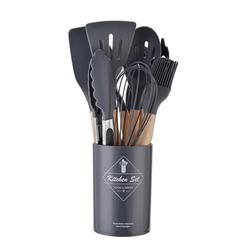 Jingyingtt - Jingyingtt Ustensiles de cuisine en silicone Ustensiles de cuisine antiadhésifs Ensemble d'ustensiles de cuisine Spatule Pelle Batteurs à œufs Manche en bois Ensemble d'outils de cuisine 12 pièces