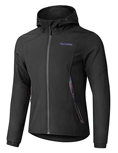 KUTOOK Giacca Invernale Uomo Impermeabile Softshell Giacca a Vento Termica Antivento Trekking Running Escursioni Ciclismo Nero L