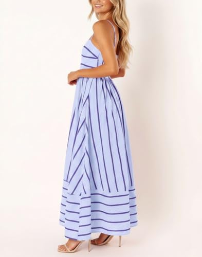 Image of chouyatou Women's Striped Back Smocked Maxi Dress Sexy Spaghetti Strap Cut Out Flowy Swing Long Dress