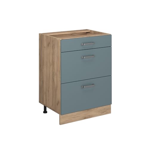 Vicco Meuble Cuisine R-Line, Bleu-Gris, 60cm avec tiroirs, sans PT, pour Une Combinaison Libre au Sein de systèmes de Cuisine modulaires