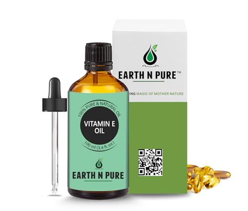 Image of Earth N Pure Vitamin E Oil Therapeutic Grade for Skin, Hair and Nails with Glass Dropper - 100 ml