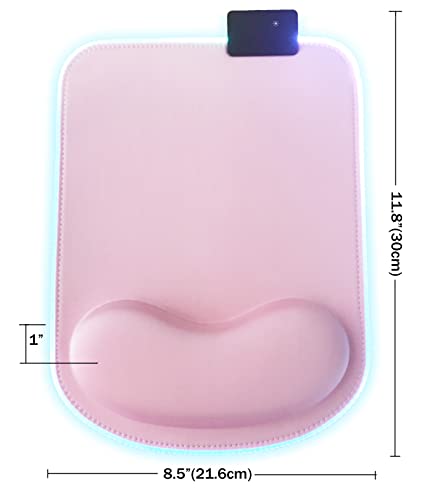 Rgb Mouse Pad With Wrist Support, Led Mouse Pad With 13 Lighting Modes, Anti-Slip Rubber Base, Pain Relief Computer Ergonomic Mouse Pad For Gaming, Office, Home, 11.8 X 8.5 In (Pink) #TOP6
