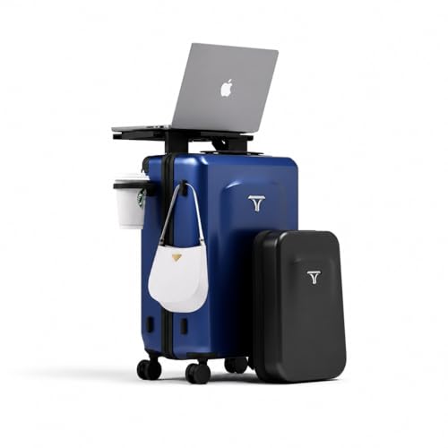 Image of Carry-on PRO (56cm) Cabin Trolley Bag with Digital Weighing Scale & Free Backpack, Laptop Stand, Combination Lock, Phone Stand, 8 Lockable Wheels, PC Hard-Shell (T6 Digital, Indigo)