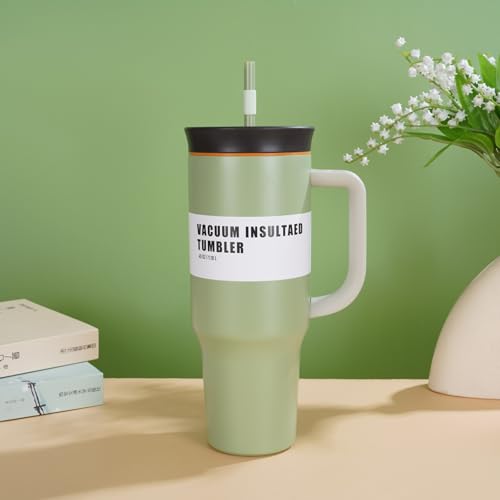 Image of HomeCloud 1200ml Insulated Coffee Tumbler with Lid - Double Wall Travel Mug for Hot & Cold Drinks, Leak-Proof, Durable, Portable, Stylish Stainless Steel Design (Light Green)