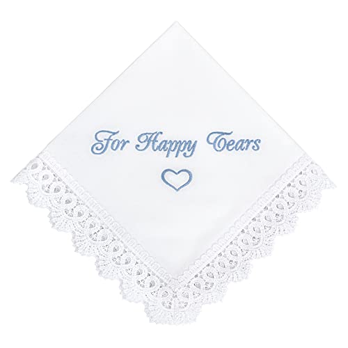 Happy Tears wedding handkerchief Embroidered Bridal Hankerchief to Bride Wedding Favour For your happy tears keepsake Something blue