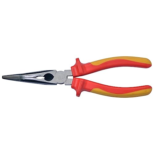 SW-Stahl 41910L VDE Spitzzange gebogen 200 mm I 1000V Spitzzange Feinmechanik I nach DIN EN/IEC 60900 Elektriker Spitzzange I Spitze Telefonzange mit 2 Komponenten Griff