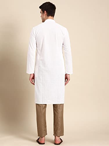 Image of Rajubhai Hargovindas Men Pure Cotton Chikankari Embroidered Straight Kurta